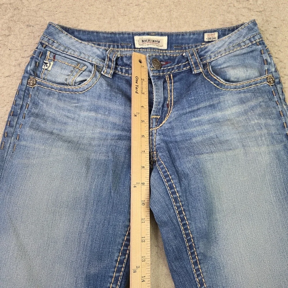 MEK Denim Aldan Slim Bootcut Jeans Mens 28x34 Dark Wash Heavy Stitch Blue